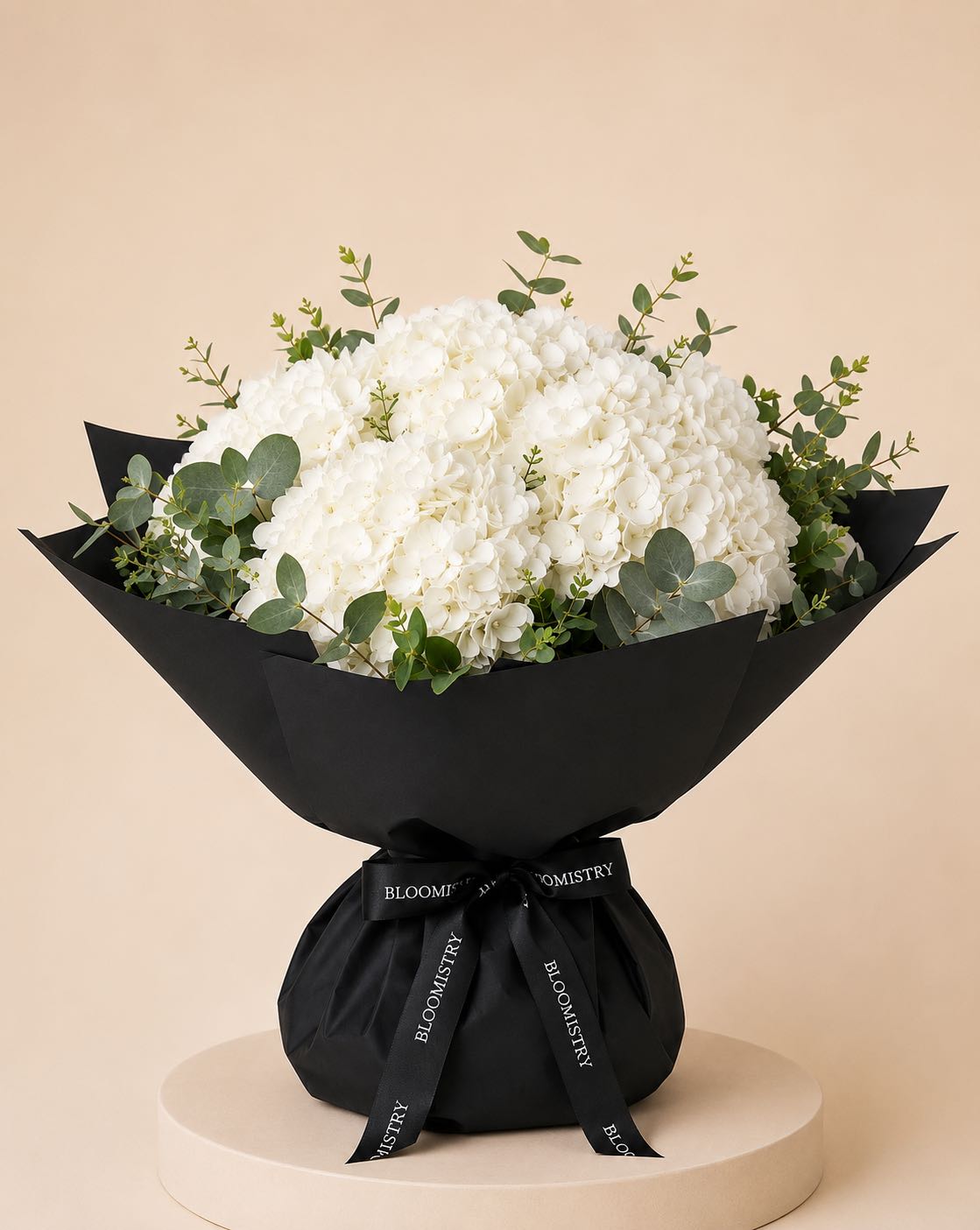 White Hydrangea in black wrapping