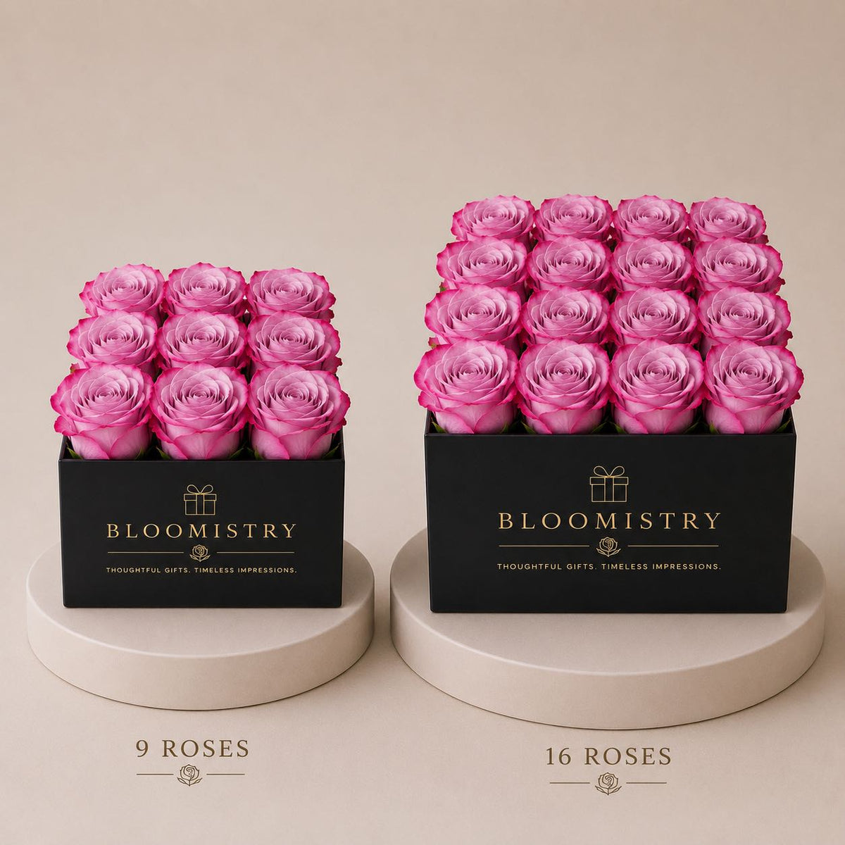 Red Roses Grid Cube – size comparison – luxury flowers delivered in the UAE by Bloomistry