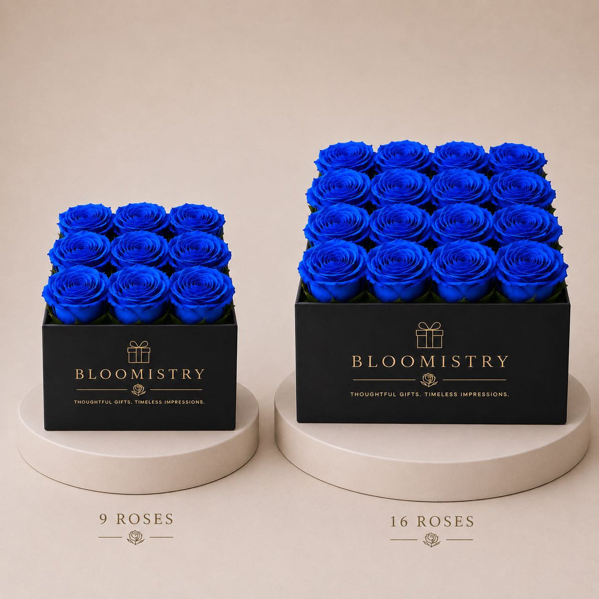 Red Roses Grid Cube – size comparison – luxury flowers delivered in the UAE by Bloomistry