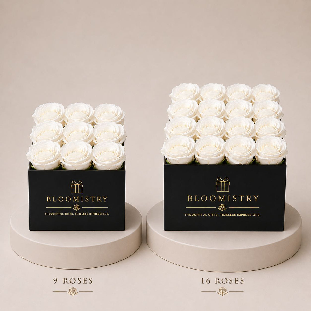 Red Roses Grid Cube – size comparison – luxury flowers delivered in the UAE by Bloomistry