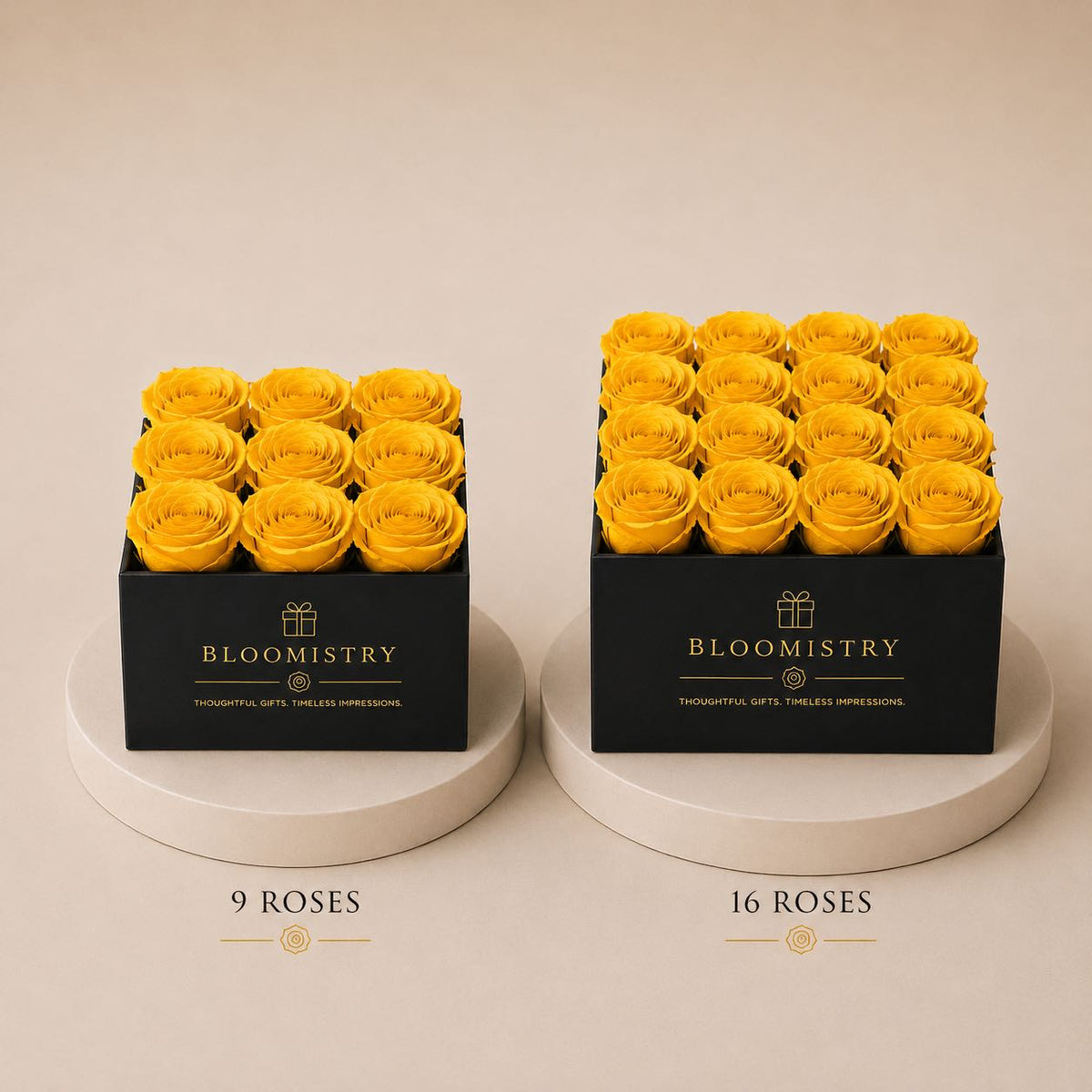 Red Roses Grid Cube – size comparison – luxury flowers delivered in the UAE by Bloomistry