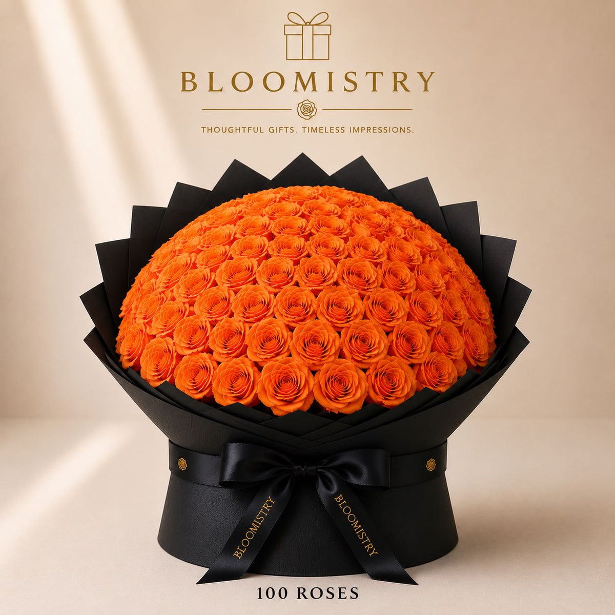 Orange rose in Black wrapping Royal