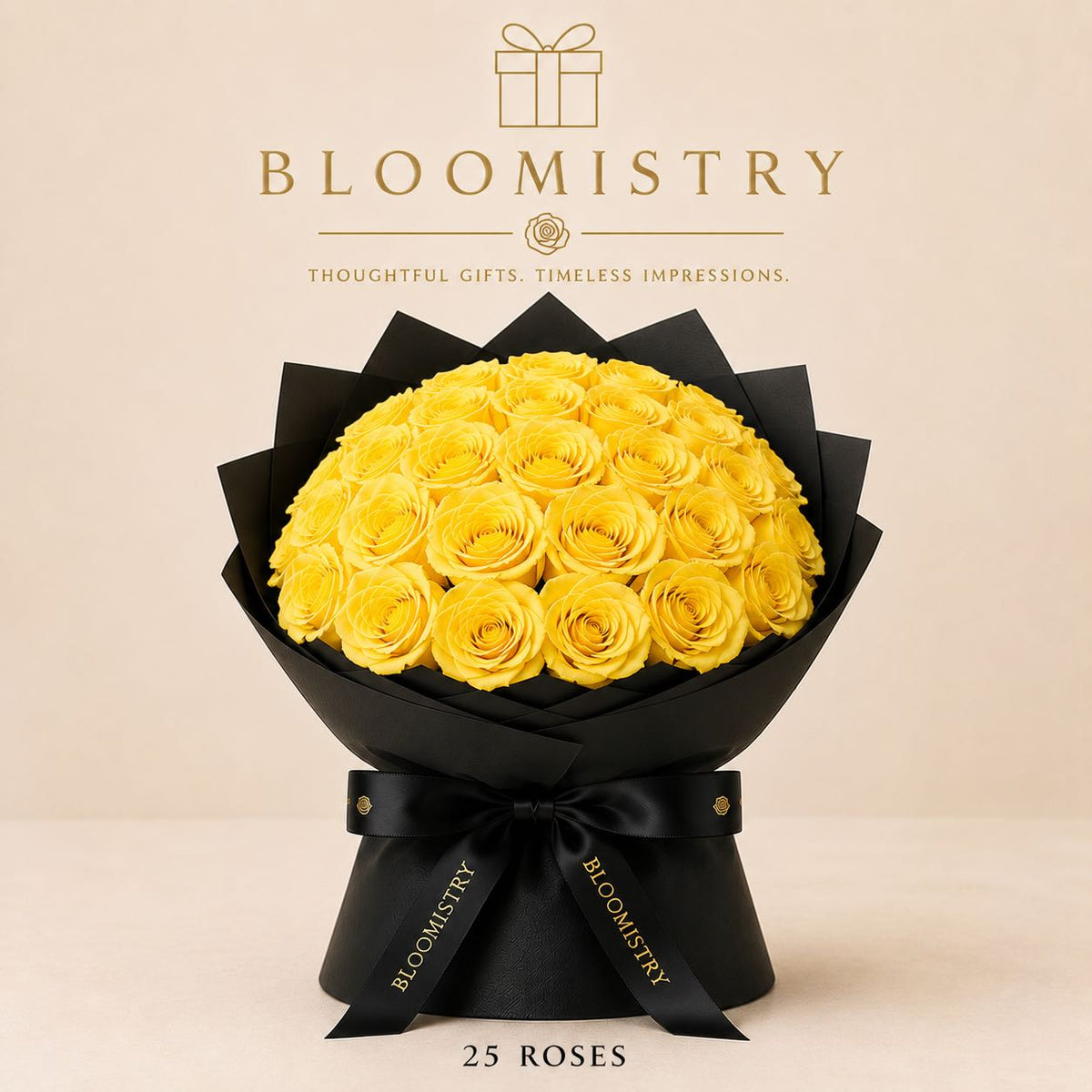 Yellow rose in Black wrapping classic
