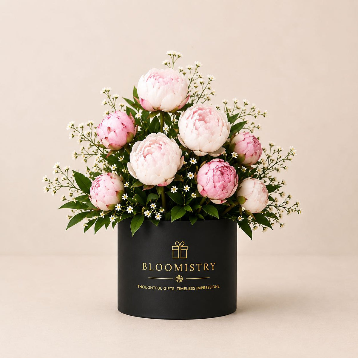 Pink peony In black box classic