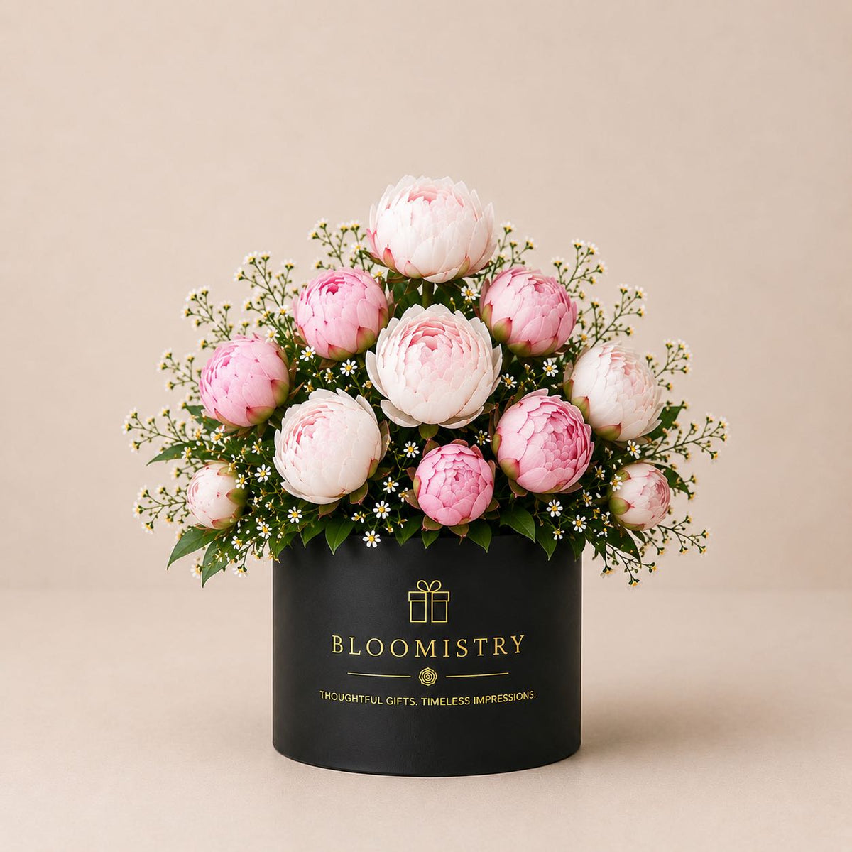 Pink peony In black box premium