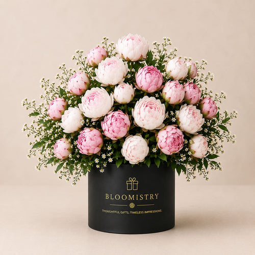 Pink peony In black box deluxe