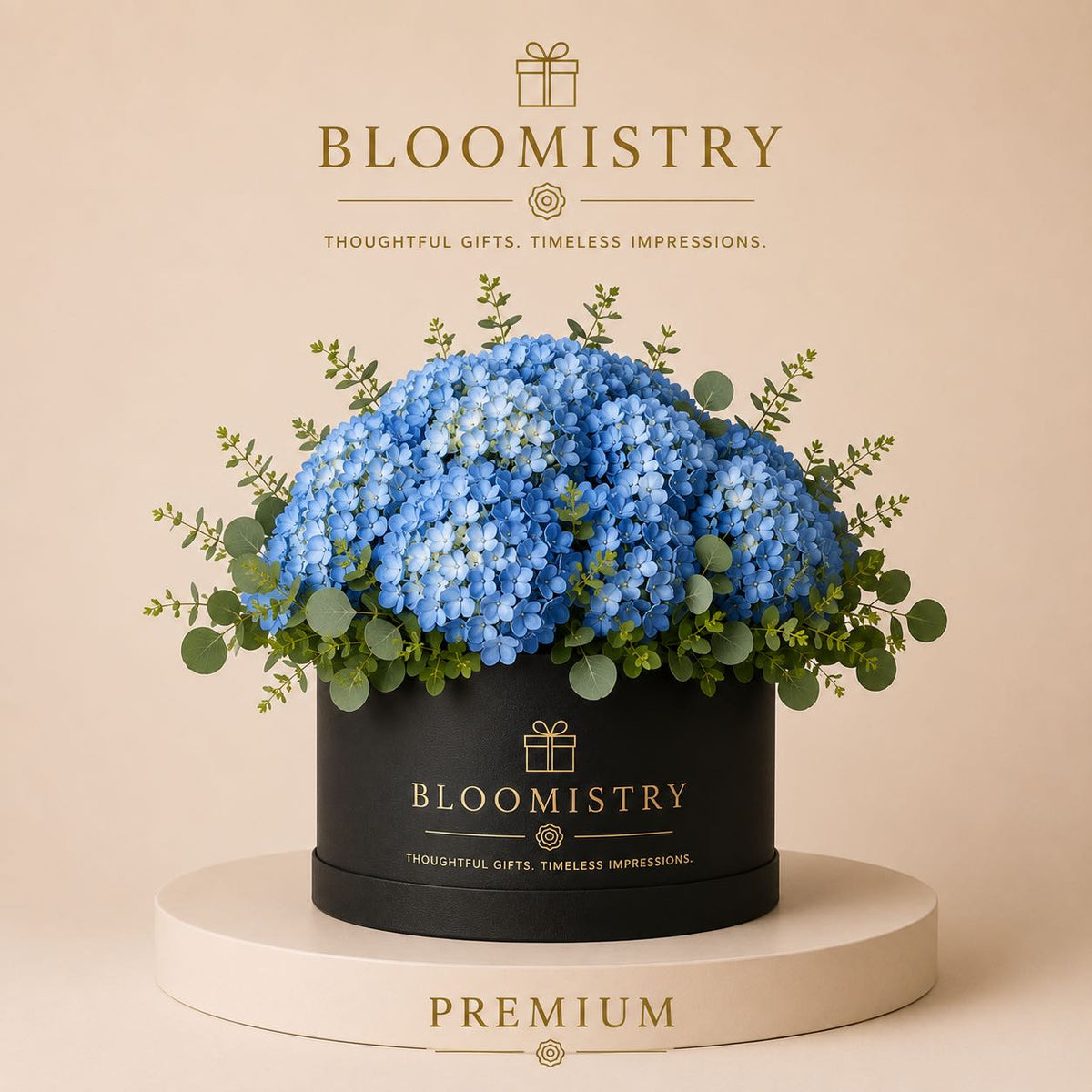 Blue Hydrangea in Black box Premium