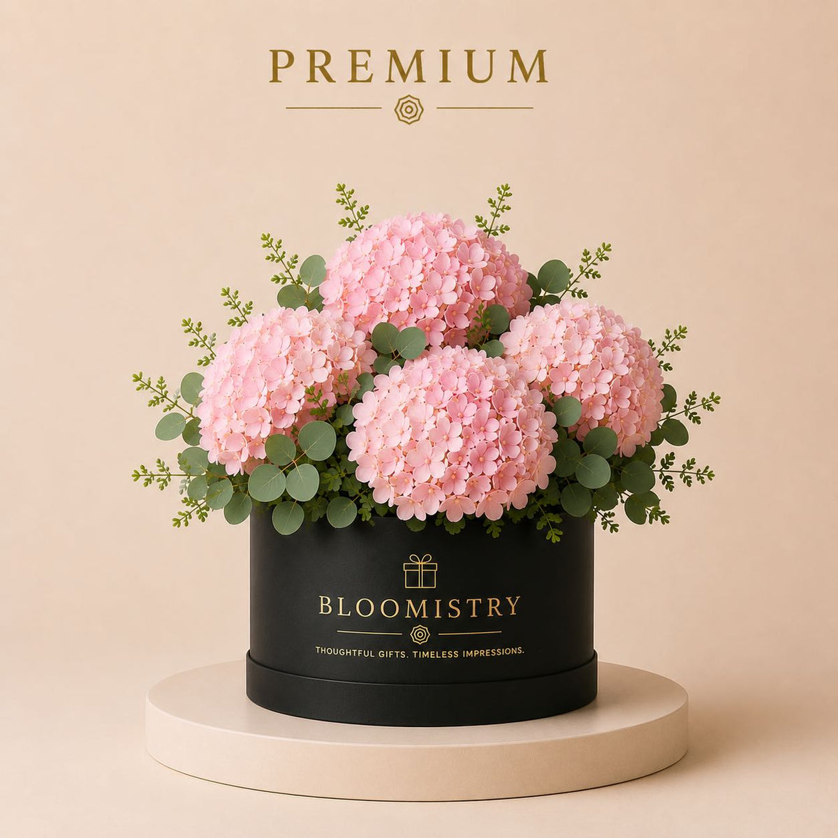 Pink Hydrangea in Black box premium