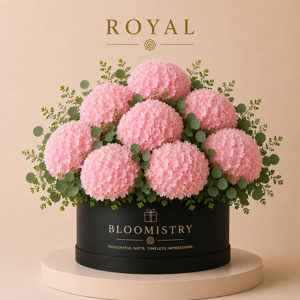 Pink Hydrangea in Black box royal