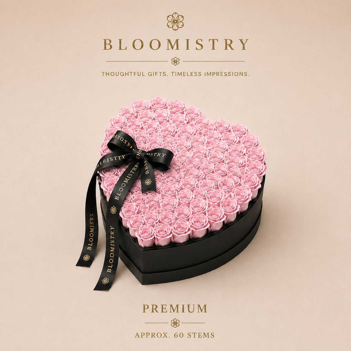 Pink rose in black box Premium