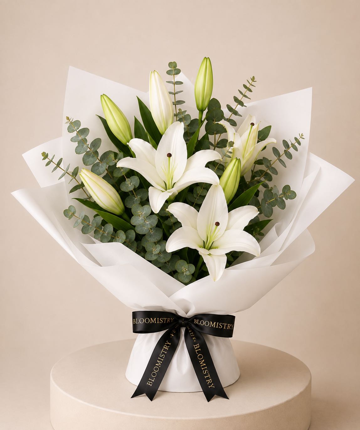 Lily Blanche Bouquet — fresh lily arrangement by Bloomistry, wrapped presentation
