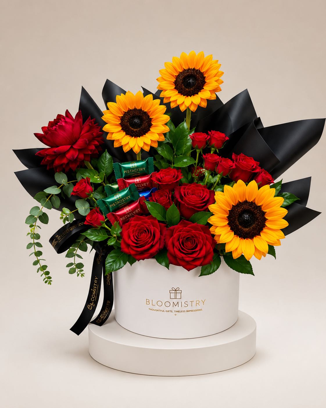 Ambre Scarlet Horizon Celebration Box — fresh flower arrangement delivered across the UAE by Bloomistry