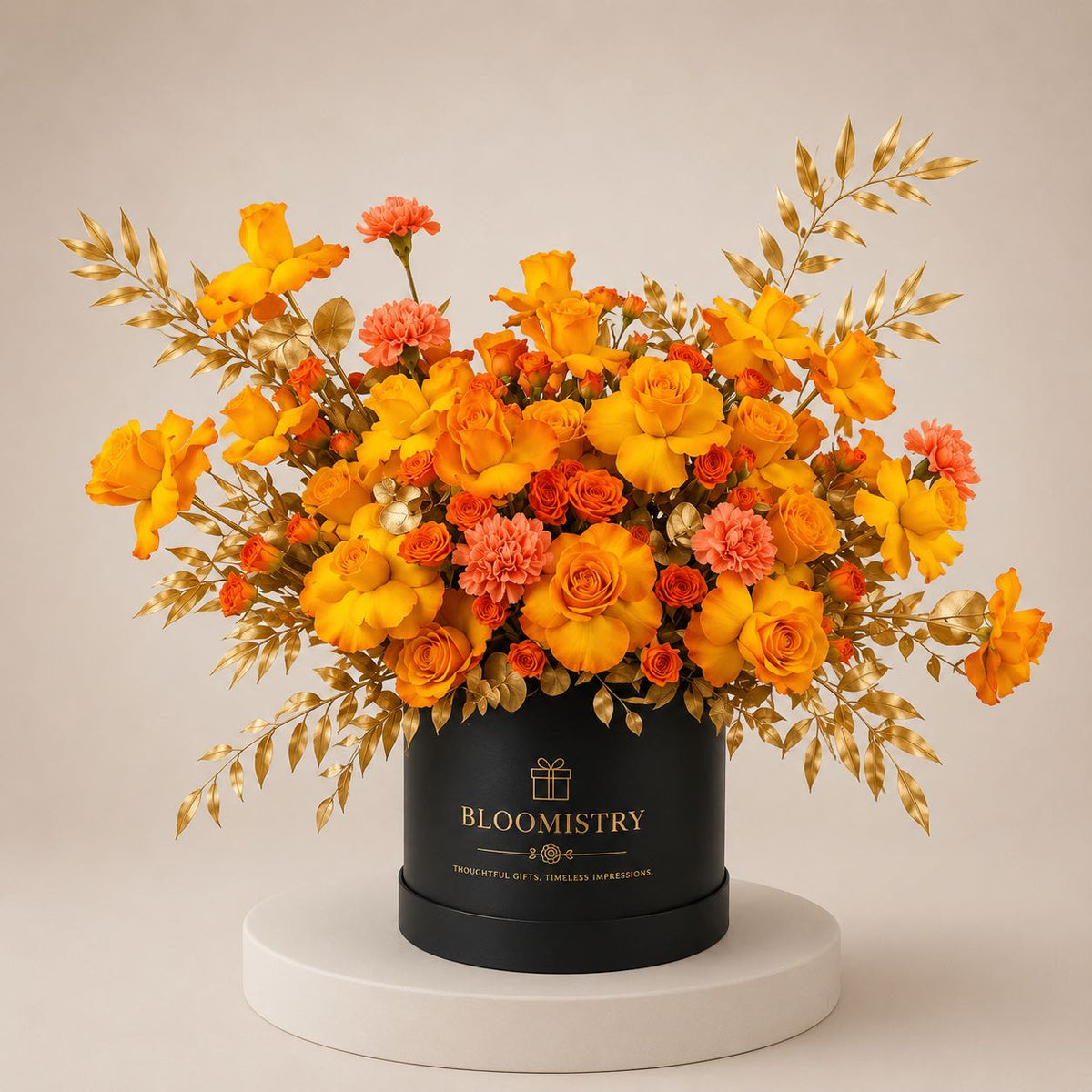 Aura of Golden Ochre Box — delivered across the UAE by Bloomistry