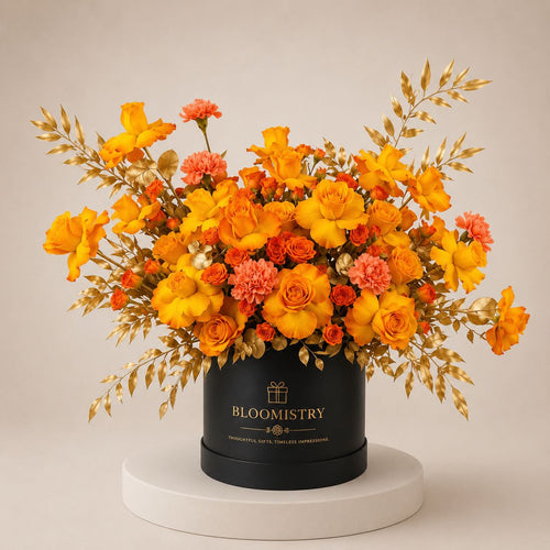Aura of Golden Ochre Box — delivered across the UAE by Bloomistry