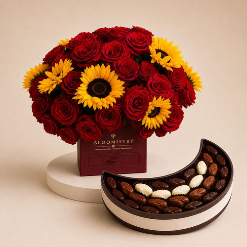 Tuscan Eclipse with Schokorize chocolate — flowers and chocolate gift delivered across the UAE by Bloomistry