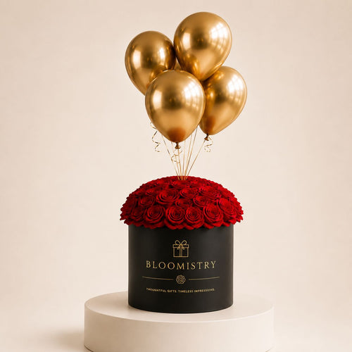 Crimson Rose Black Box — red roses in a black box delivered across the UAE by Bloomistry