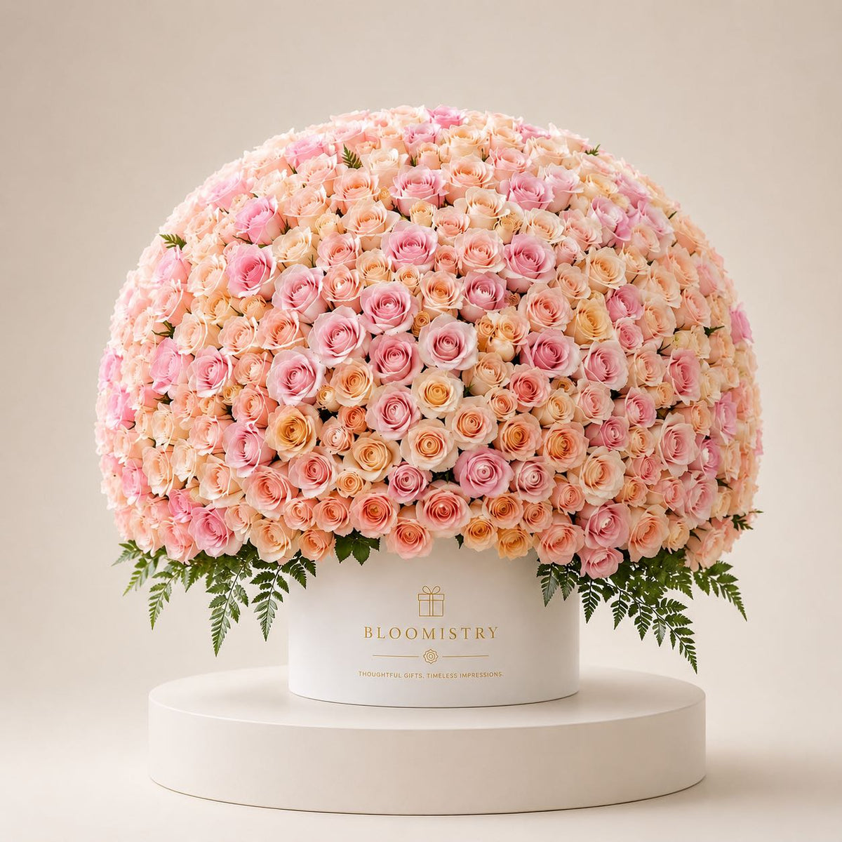 Grand Peach Rose Leather Box — peach roses in a leather box delivered across the UAE by Bloomistry