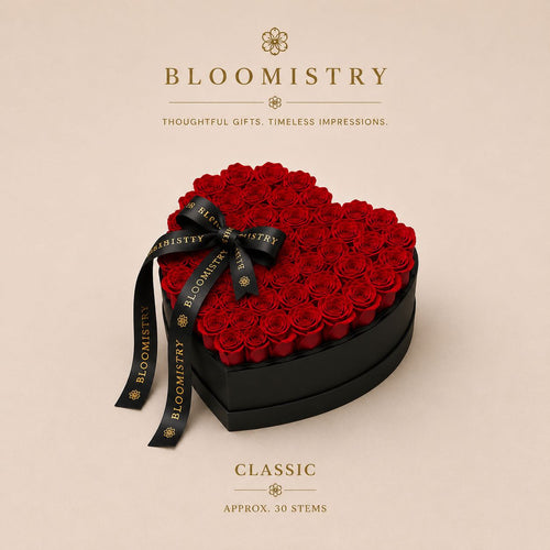 Red rose in black box classic