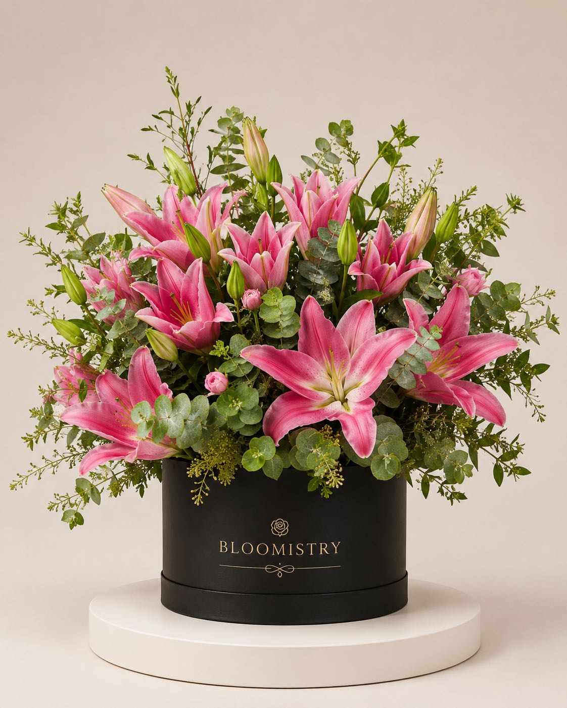 Pink lily in black box