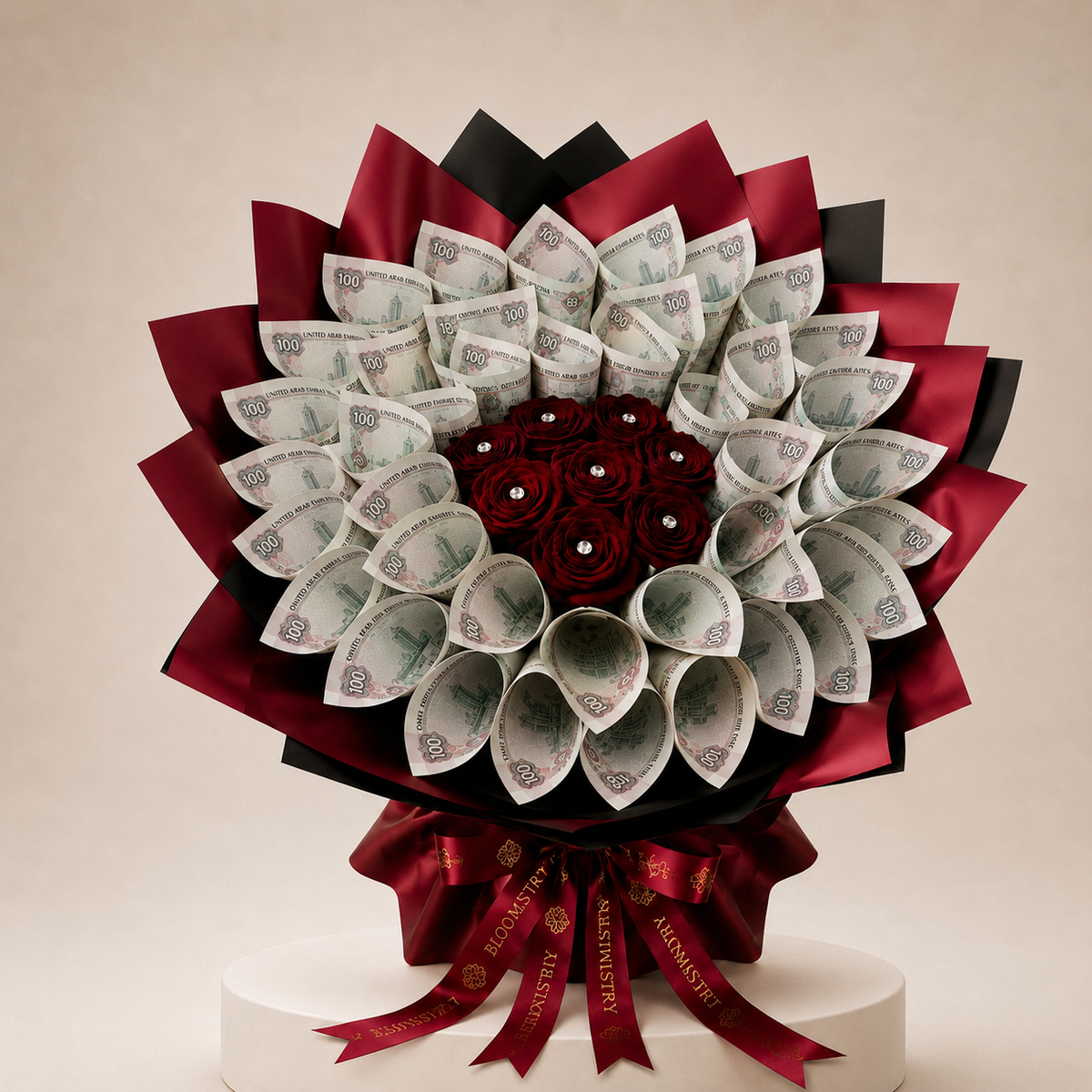 Luxury Red Rose Money Bouquet, third view — delivered across the UAE by Bloomistry
