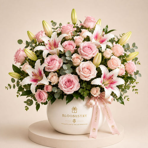 Lys Jardin Sovereign in Vase — fresh flower arrangement delivered across the UAE by Bloomistry