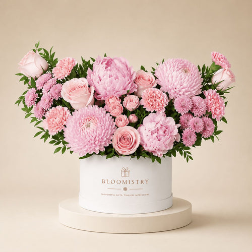 Petite Pink Mixed Flower Box — fresh flower arrangement delivered across the UAE by Bloomistry