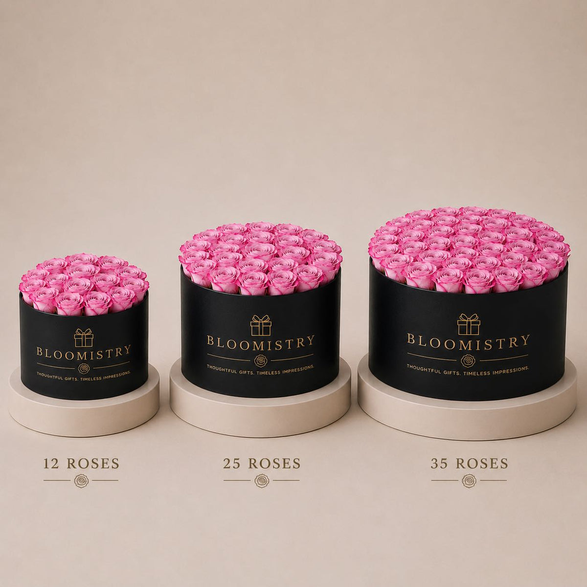 Petite Rose Leather Box – size comparison – luxury flowers delivered in the UAE by Bloomistry
