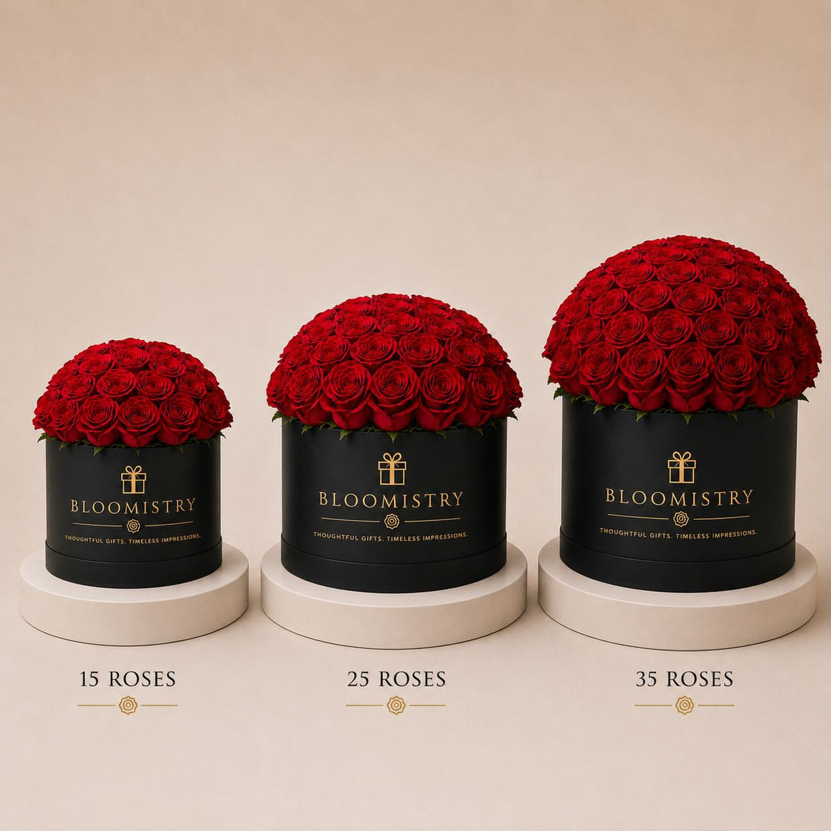 Rose Bouquet in Box – size comparison – luxury flowers delivered in the UAE by Bloomistry