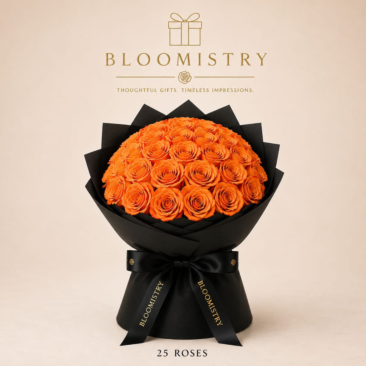 Orange rose in Black wrapping classic