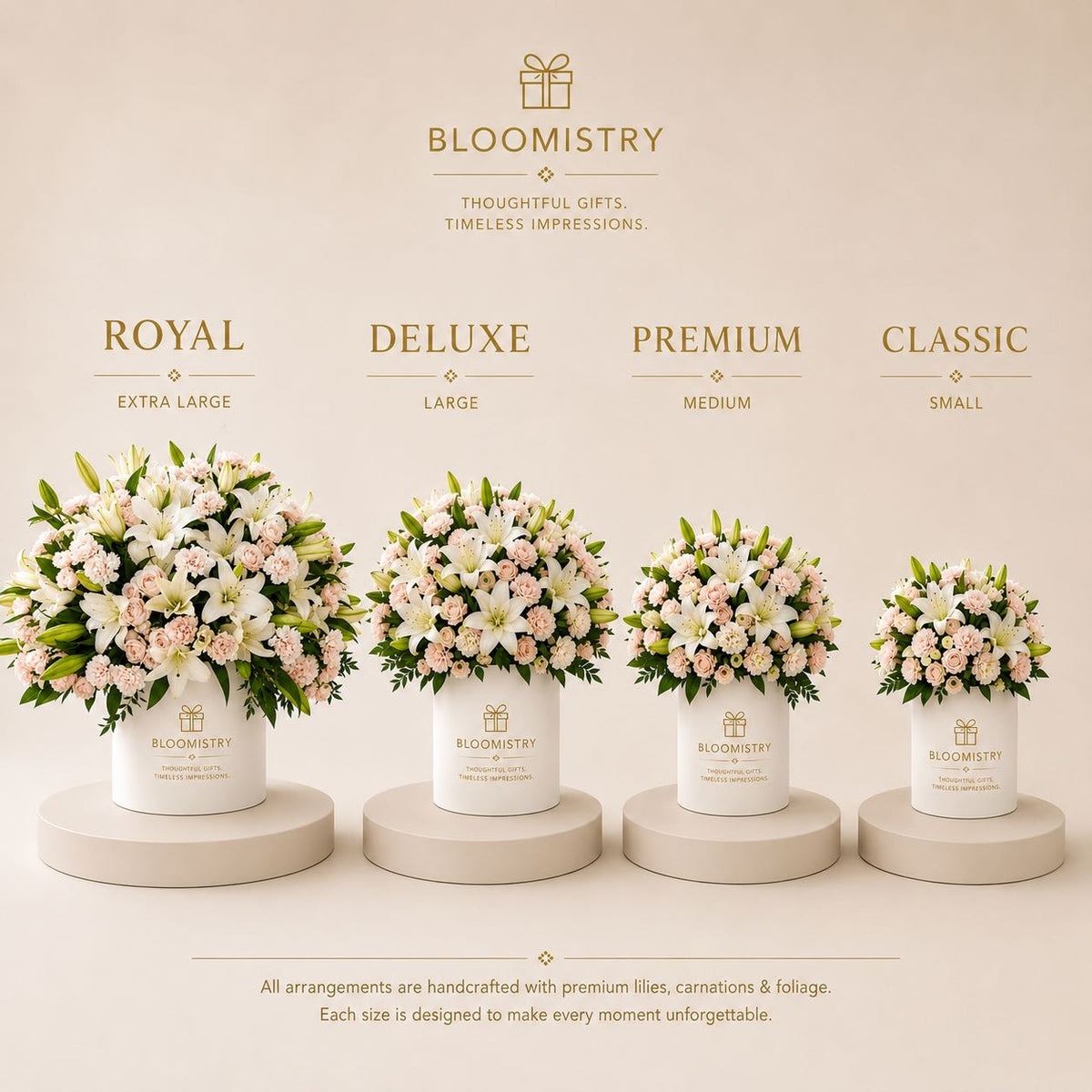 The Royal Pastel – size comparison – luxury flowers delivered in the UAE by Bloomistry