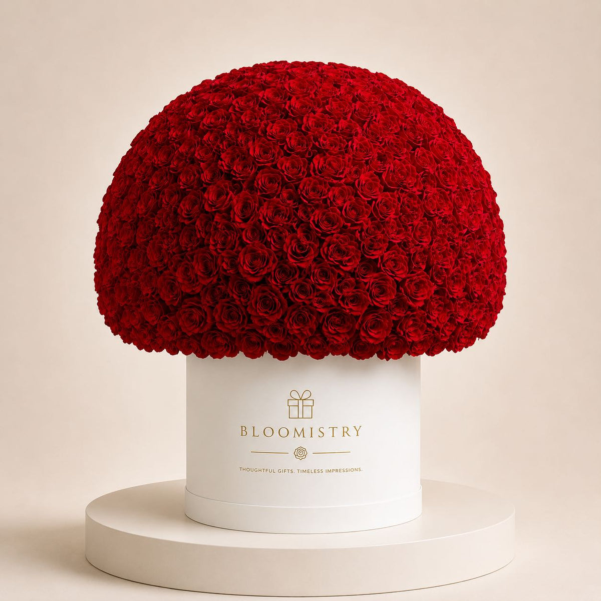 Velvet Carmin Monument Roses in Box — fresh flower arrangement delivered across the UAE by Bloomistry