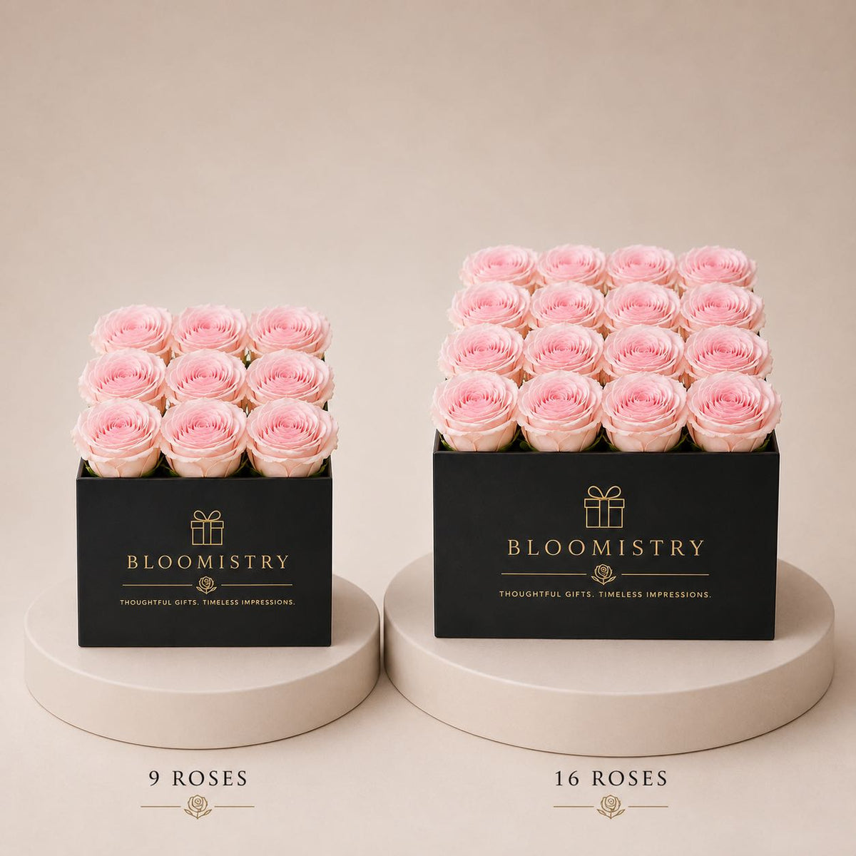 Red Roses Grid Cube – size comparison – luxury flowers delivered in the UAE by Bloomistry