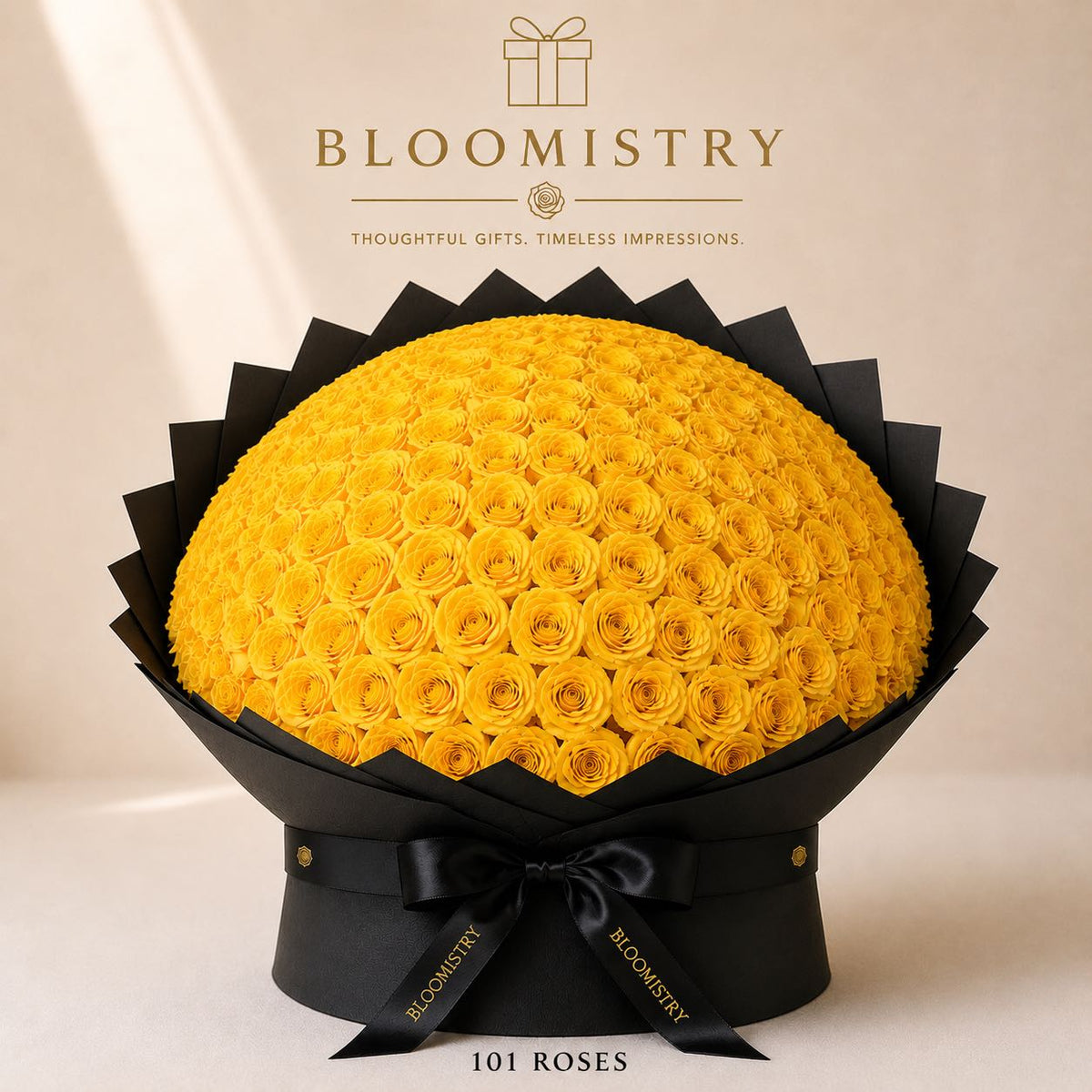 Yellow rose in Black wrapping Royal