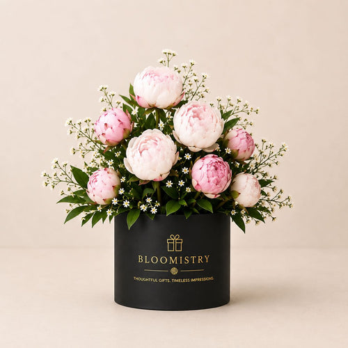 Pink peony In black box classic
