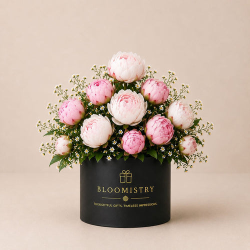 Pink peony In black box premium