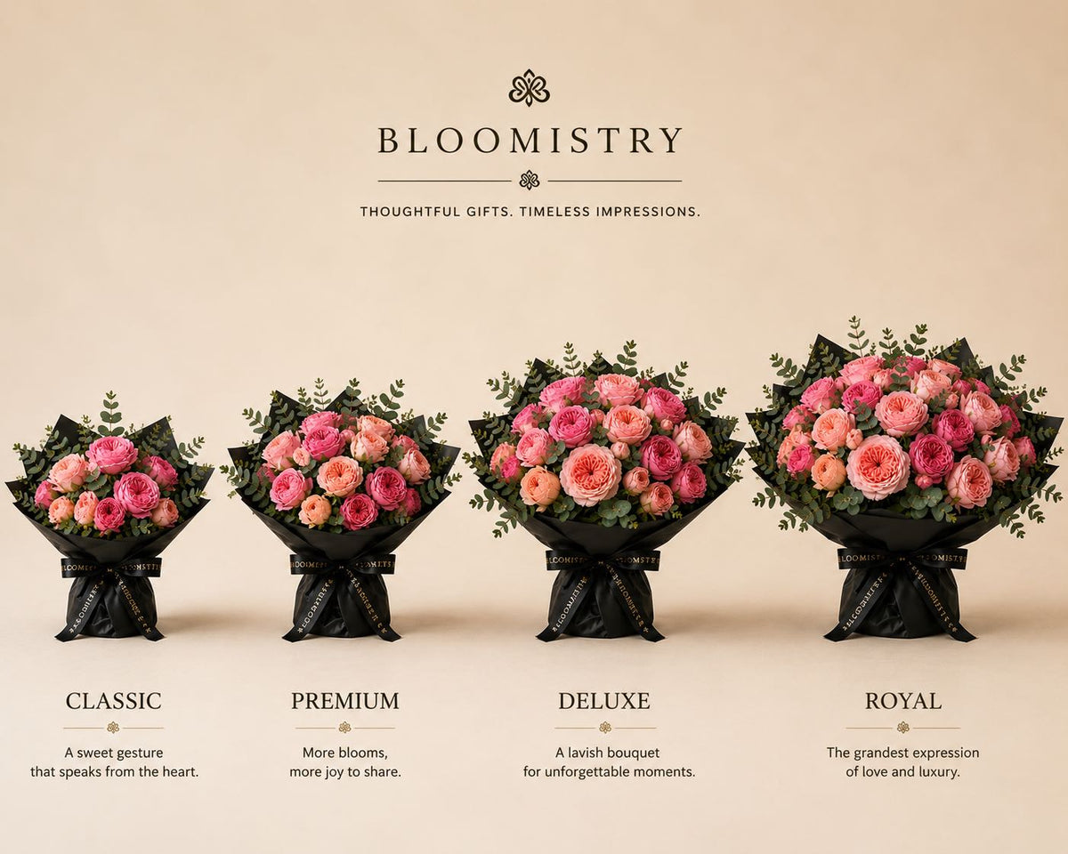 Dolce Velvet – size comparison – luxury flowers delivered in the UAE by Bloomistry