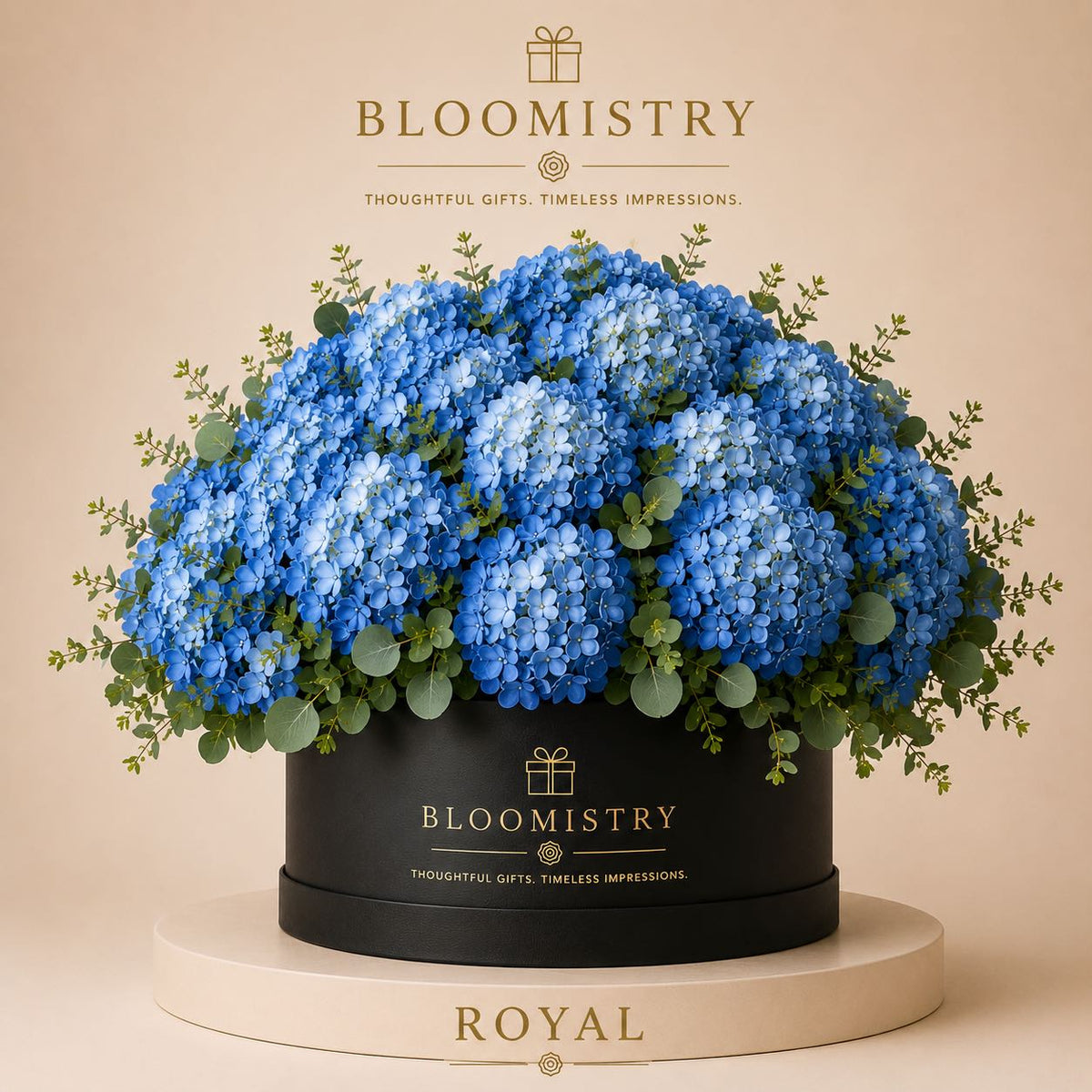 Blue Hydrangea in Black box Royal