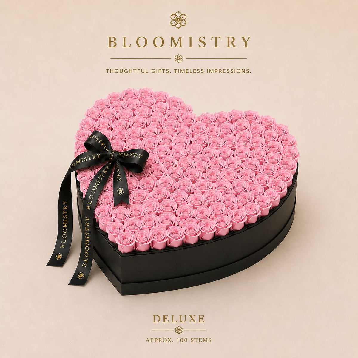 Pink rose in black box Deluxe