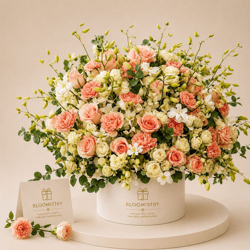 Apricot Harmony Grandeur — apricot flower arrangement delivered across the UAE by Bloomistry