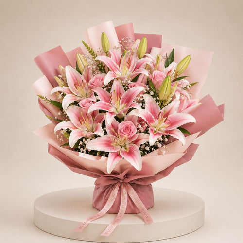 Blush Pink Lily Bouquet — fresh flower arrangement delivered across the UAE by Bloomistry