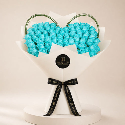 Cobalt Amour Rose Bouquet — blue rose arrangement delivered across the UAE by Bloomistry