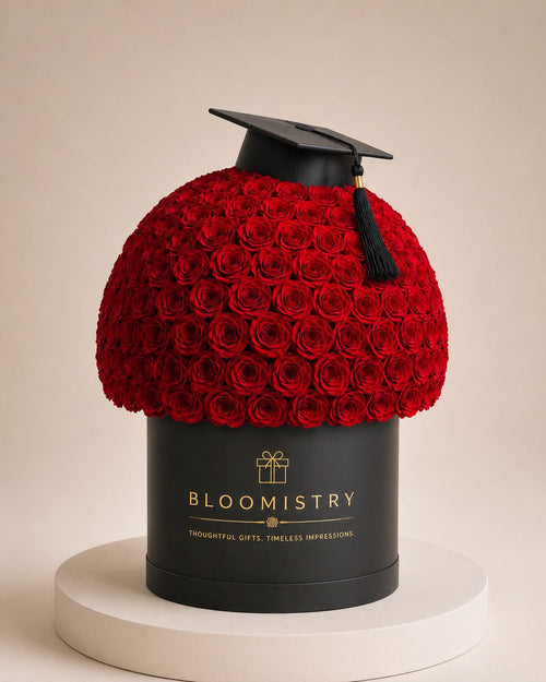 Graduation Rose Hatbox — graduation rose gift delivered across the UAE by Bloomistry