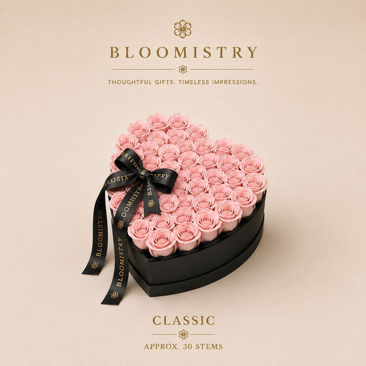 Pink rose in black box classic