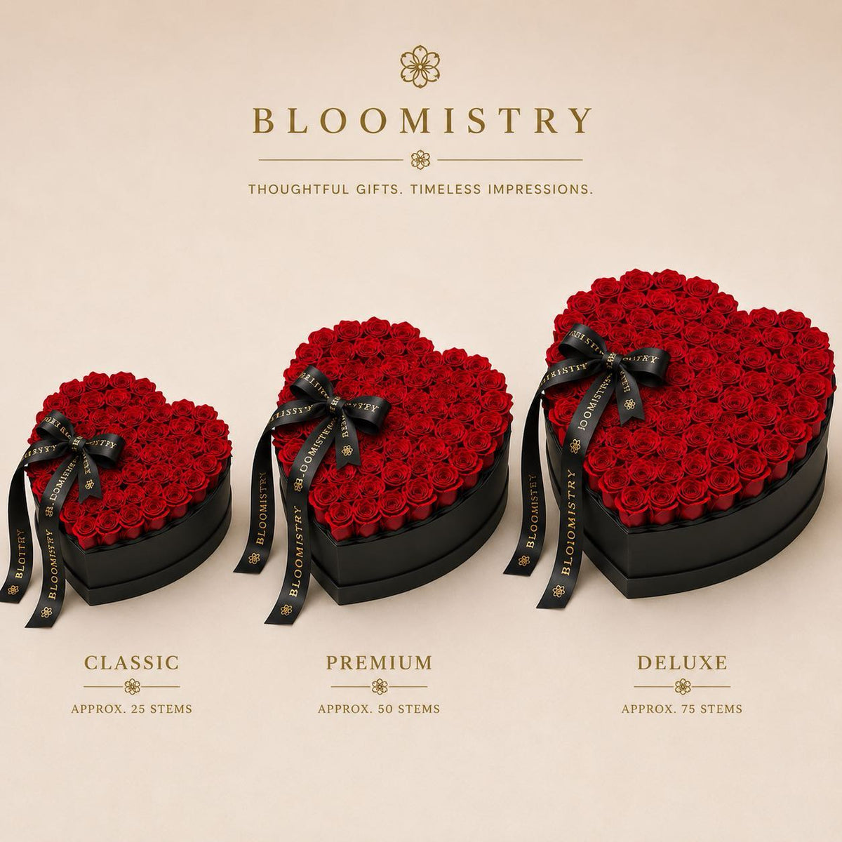 Heartfelt Rose Box – size comparison – luxury flowers delivered in the UAE by Bloomistry