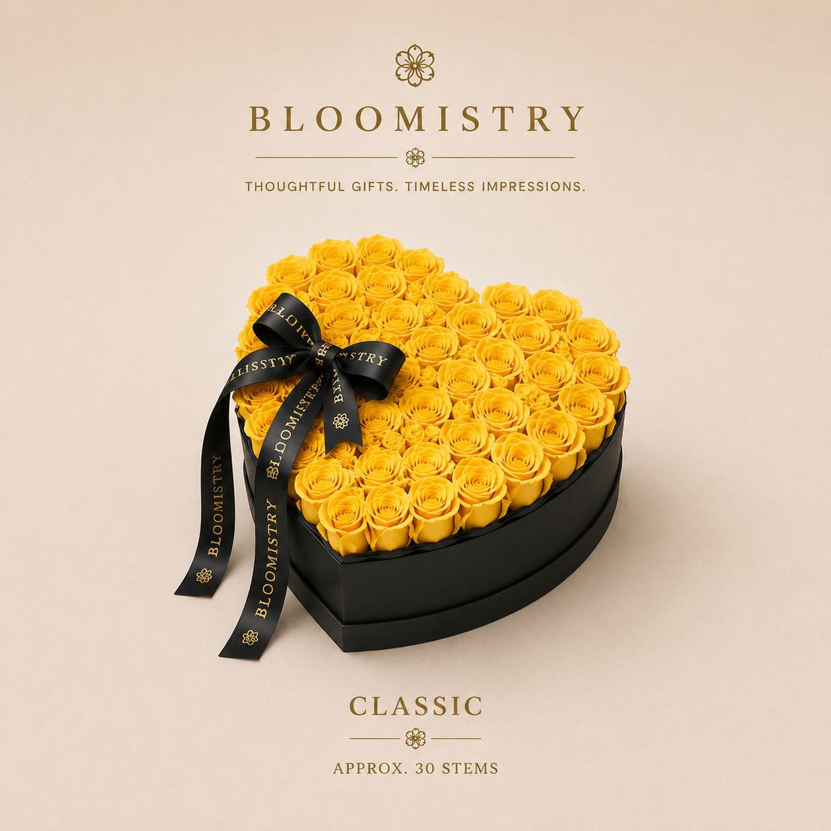 Yellow rose in black box classic