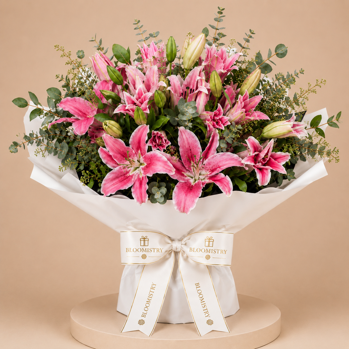 Pink lily in white wrapping