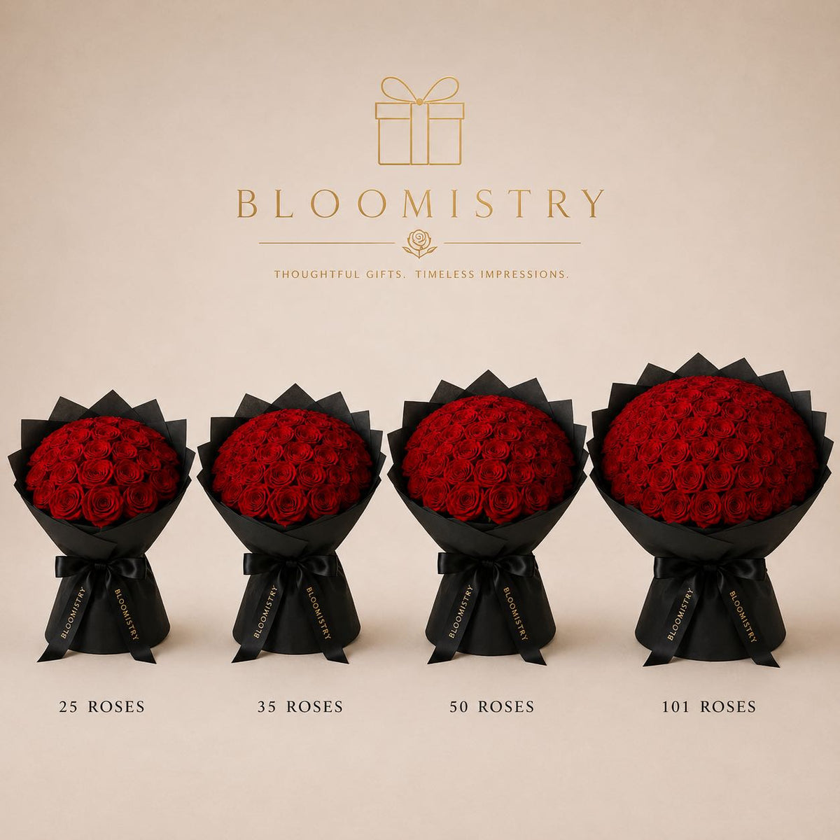 Rose Grand Bouquet – size comparison – luxury flowers delivered in the UAE by Bloomistry