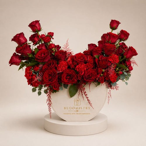Scarlet Dreams — red flower arrangement delivered across the UAE by Bloomistry