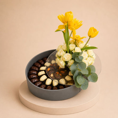 Sunlit Tulip Floral Gift Box — tulips in a gift box delivered across the UAE by Bloomistry