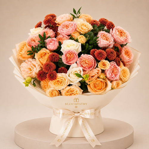 Terracotta Blush Sovereign Bouquet — fresh flower arrangement delivered across the UAE by Bloomistry